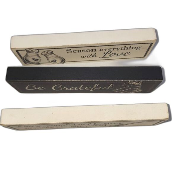 Young's Kitchen Themed Black & Beige Hang/Stand Plaque Trio 7"X2X"0.75" Each - Picture 4 of 8